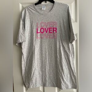 NWT LOVER LOVER LOVER Graphic Gray Tee Shirt Size XL Pink Lettering